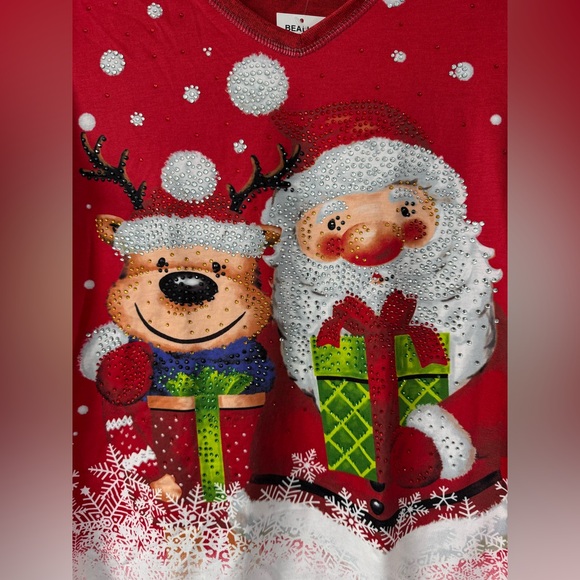 Onque Casual Santa and Reindeer Christmas Top w/ Sparkling Embellishments - Picture 4 of 15